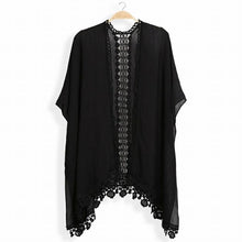 Load image into Gallery viewer, Woman&#39;s Black Laced Edge Kimono - Little Gift Nook