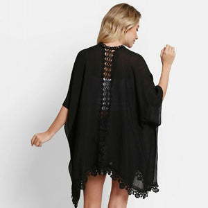 Woman's Black Laced Edge Kimono - Little Gift Nook