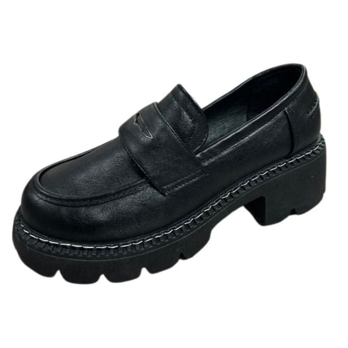 Woman's Black Chunky Platform Shoes  side view.- Little Gift Nook