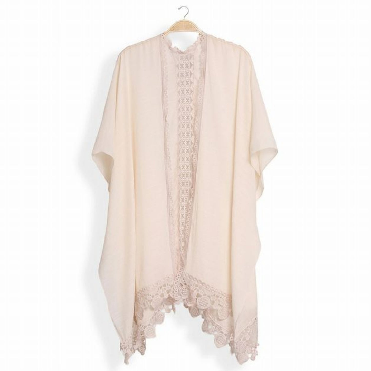 Women's Beige Laced Edge Kimono. - Little Gift Nook