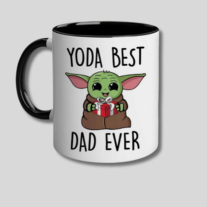 Yoda Best Dad Ever 11oz Mug - white ceramic mug with black interior and double sided Yoda and message on both sides - Little Gift Nook 