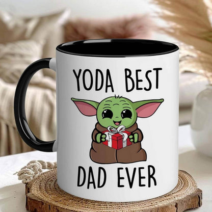 Yoda Best Dad Ever 11oz Mug - white ceramic mug with black interior and double sided Yoda and message on both sides - Little Gift Nook