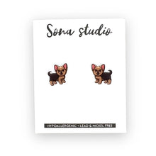 Load image into Gallery viewer, Yorkie Earrings. Stainless steel posts, both nickle &amp; lead free.  Comes with both butterfly &amp; silicone backing.