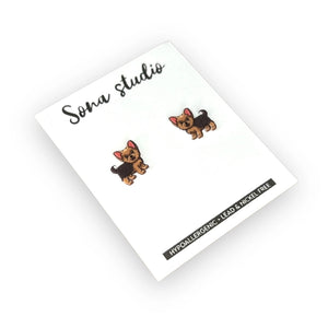 Yorkie Earrings. Stainless steel posts, both nickle & lead free.  Comes with both butterfly & silicone backing.