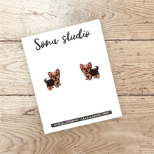 Load image into Gallery viewer, Yorkie Earrings. Stainless steel posts, both nickle &amp; lead free.  Comes with both butterfly &amp; silicone backing.