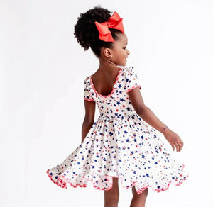 Gingham Red White Blue Stars Ruffle Twirl Dress with Pockets sz 2