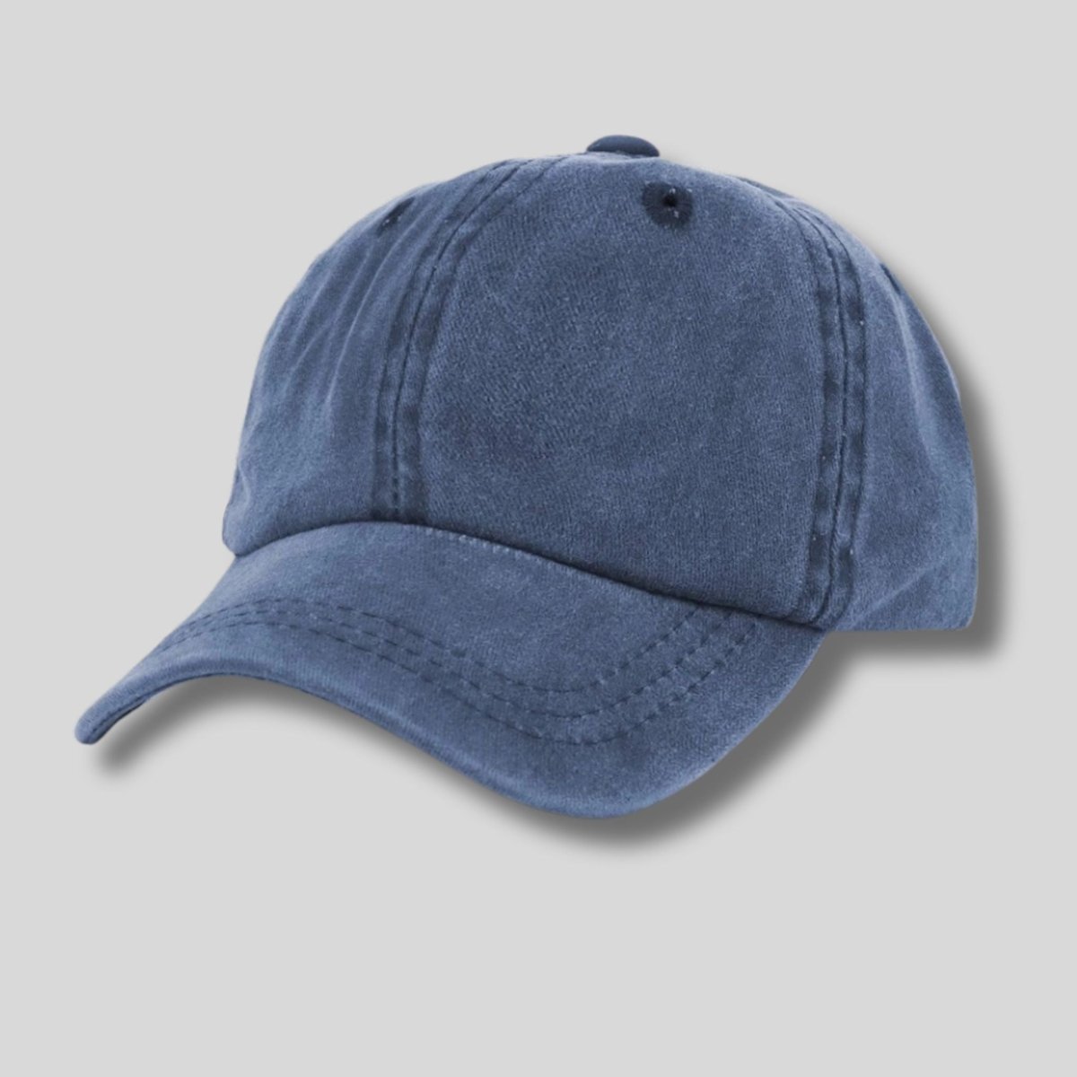 Navy Cotton Baseball Cap Hat for Baby on gray background.