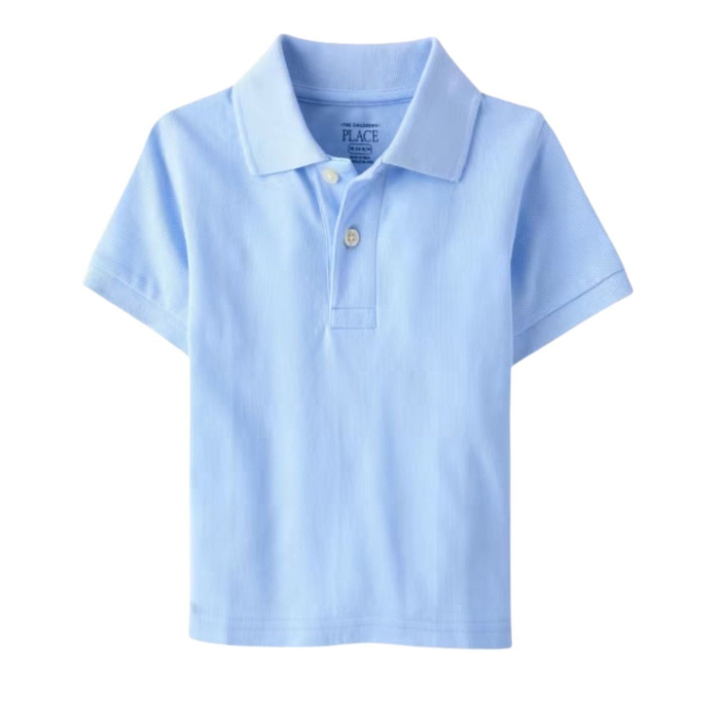 Toddler Boys Blue Polo Shirt. Baby blue with collar, 2 buttons at neckline. - Little Gift Nook