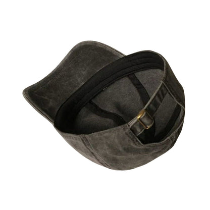 Black mama embroidered hat upside down back view with adjustable strap on a white background.