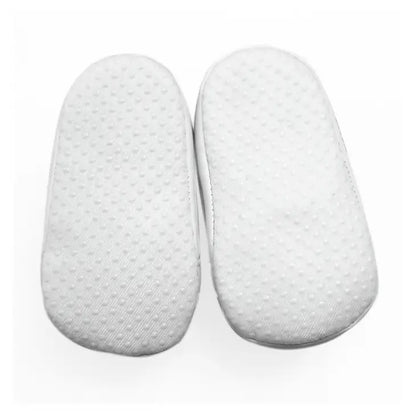 NFL Buffalo Bills soft baby shoes bottom view on a white background.