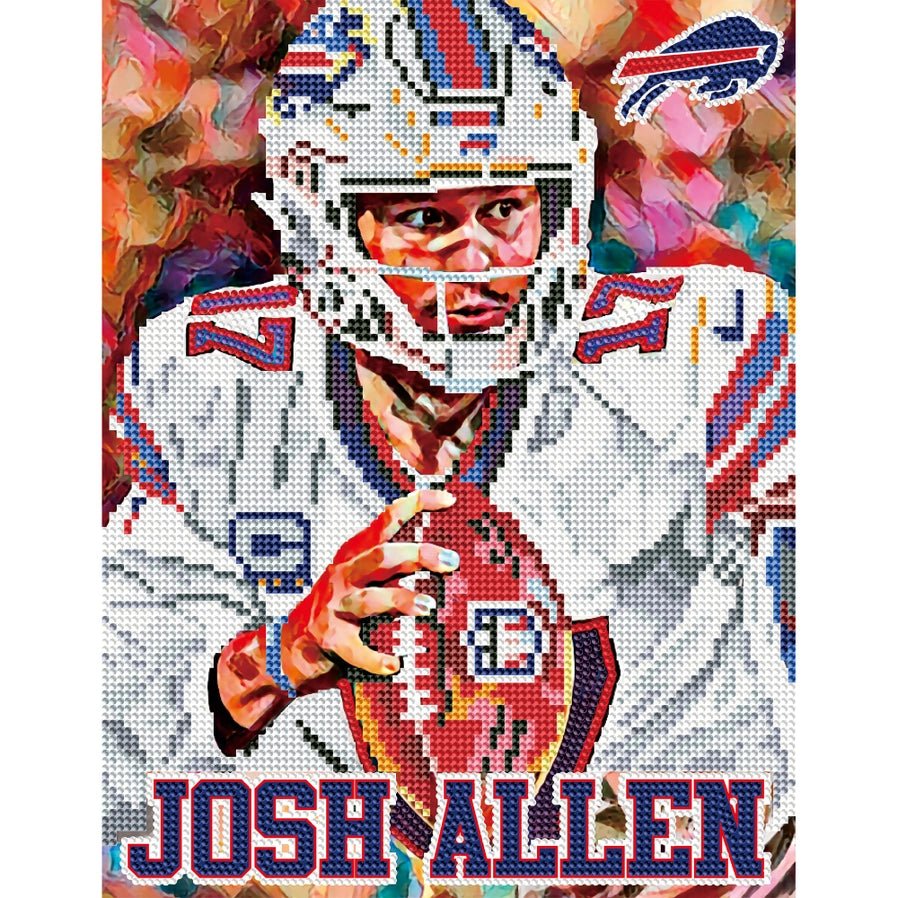 Buffalo Bills Josh Allen Diamond art craft kit complete image on white background. Little Gift Nook