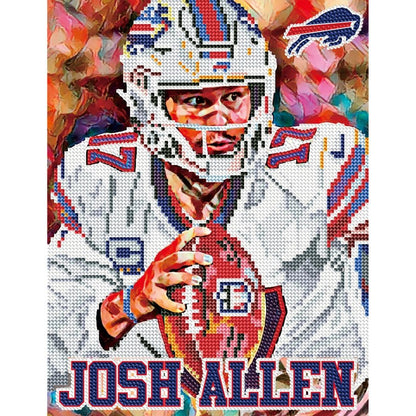 Buffalo Bills Josh Allen Diamond art craft kit complete image on white background. Little Gift Nook
