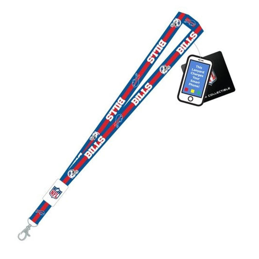 NFL Buffalo Bills Iphone Charging Lanyard - 21" long Bills logo - double sided lanyard with 2 cords one for portable charger one goes into phone- Little Gift Nook