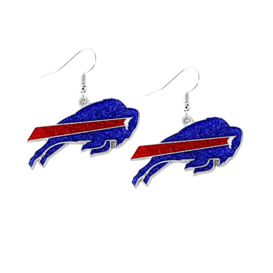 NFL Buffalo Bills Glitter Dazzle Earrings - royal blue red Bills logo glitter fishhook dangle earrings - Little Gift Nook