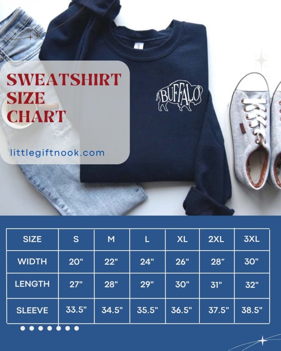 Buffalo Silhouette Sweatshirt size chart - Little Gift Nook