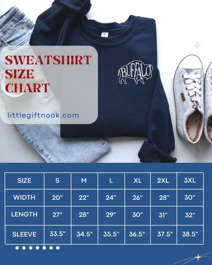 Buffalo Silhouette Sweatshirt size chart - Little Gift Nook