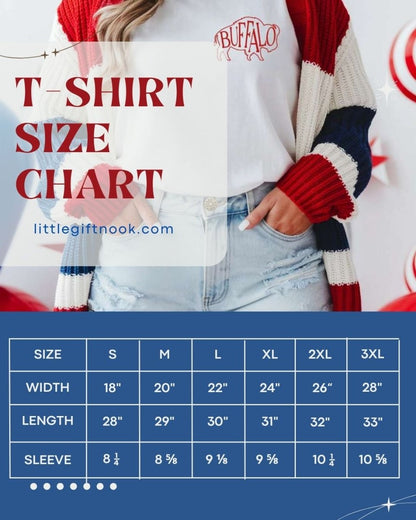 White Tshirts with buffalo silhouette image size chart - Little Gift Nook