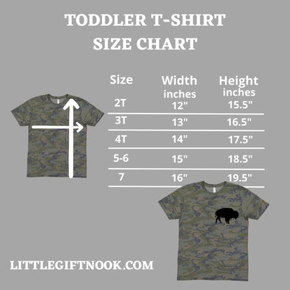 Distressed Camo Buffalo T-Shirt toddler size chart