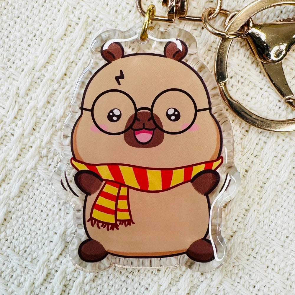 Capybara Capy Potter theme Keychain. Capybara Acrylic Keychains with metal ring and clip. Double sided.Little Gift Nook.