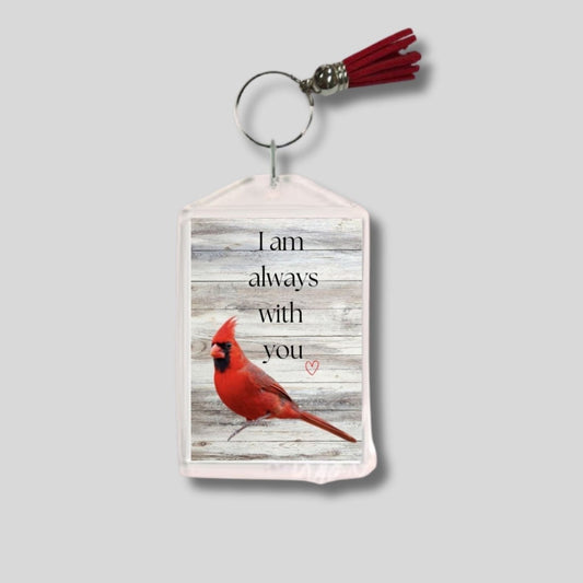 Cardinal Always with you Keychain 2" with Red Tassel Memorial Remembrance double sided with clear plasic - Little Gift Nook
