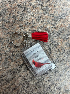 Cardinal Always with you Keychain 2" with Red Tassel Rememberance