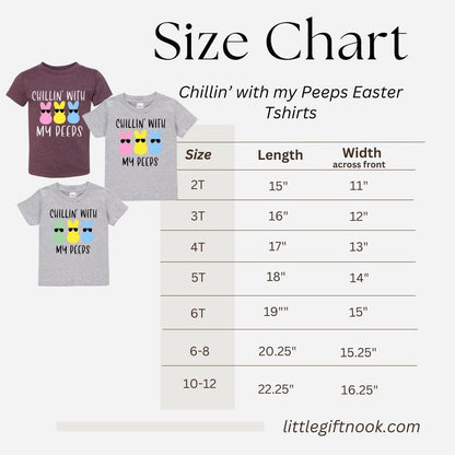 Chillin' with my peeps toddler kids Easter tshirts size chart. Little Gift Nook.