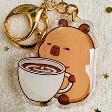 Load image into Gallery viewer, capybara drinking coffee keychain. Little Git Nook.