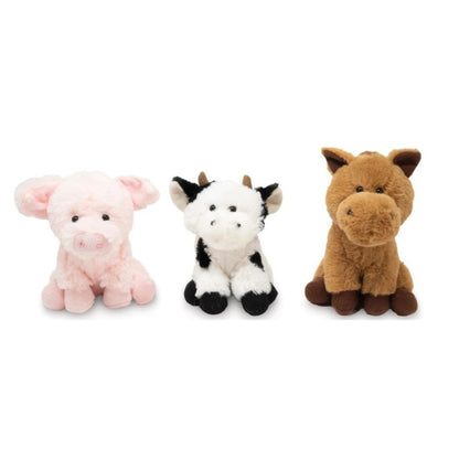 cuddle barn soft mini pink pig, white black cow, and brown horse with sounds - Little Gift Nook
