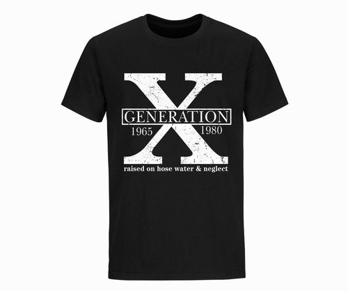 Black adult unisex Gen-X funny t-shirt.