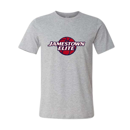Navy tshirt with red navy basketball design custom logo on front sitting on white background.