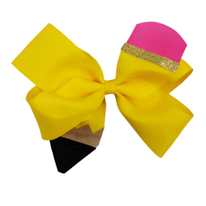 Yellow Pencil Glitter Hair Bow - Little Gift Nook