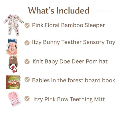 List of baby pink items included in a product set with corresponding images and descriptions. Little Gift Nook