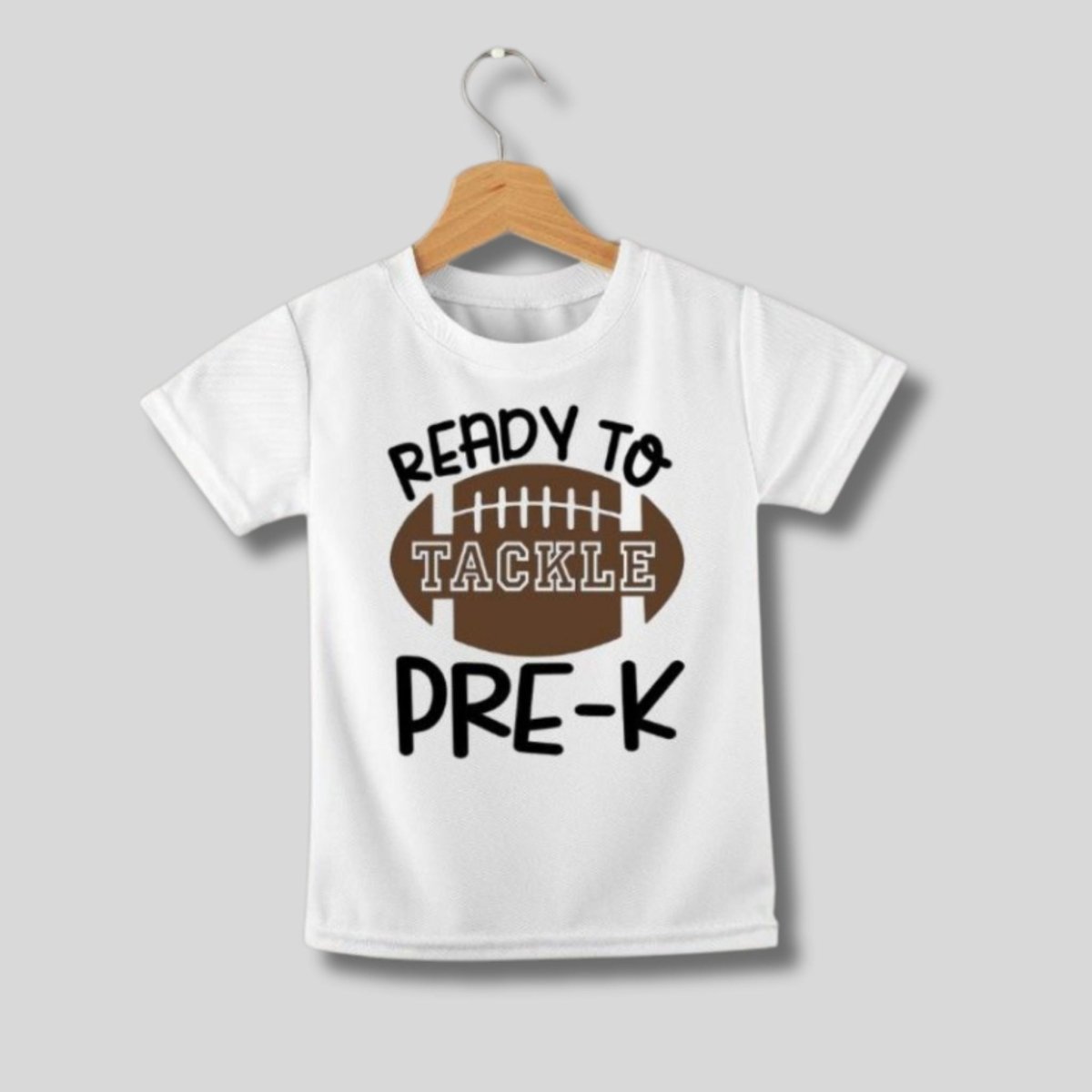 ready to tackle pre-k back to school white kids tshirt on hanger. - Little Gift Nook
