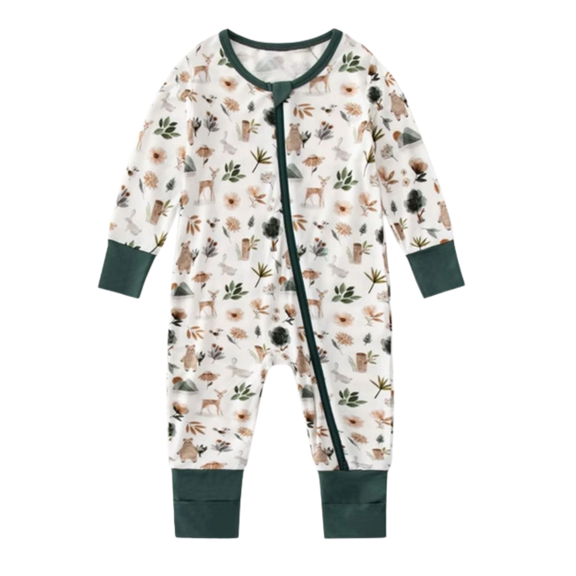 Forest Friends Bamboo Sleeper with fold over feet & hands. Double zipper. Soft & Stretchy. Little Gift Nook.