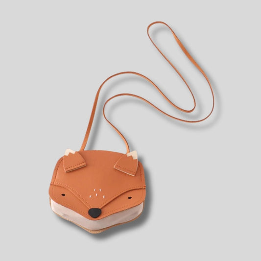 orange fox face kids purse with strap on light gray background. Little Gift Nook