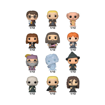 Funko Bitty Pop! Singles Harry Potter figures list of characters on a white background.