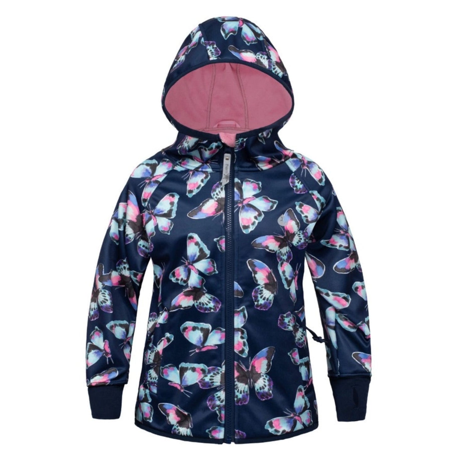 Girl's Waterproof Raincoat. All-Weather Hooded Waterproof Raincoat Navy Butterfly Rain Jacket.