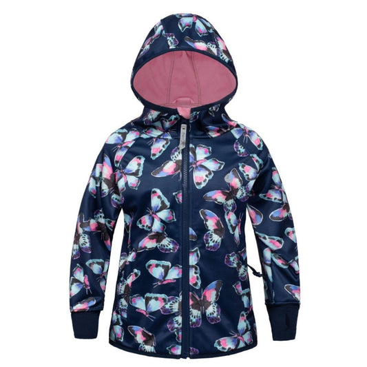 Girl's Waterproof Raincoat. All-Weather Hooded Waterproof Raincoat Navy Butterfly Rain Jacket.