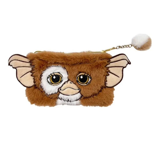 Gremlins Gizmo plush soft zip open wristlet purse sitting on white background. Little Gift Nook