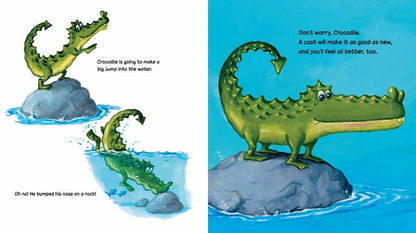 Good As New Bandage Reusable Sticker Board Book crocodile page with his booboo. - Little Gift Nook