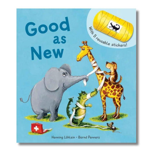 Good As New Bandage Reusable Sticker Board Book cover on white background.- Little Gift Nook