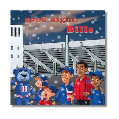 Chilren's board book "Good Night Bills" cover sitting on white background.