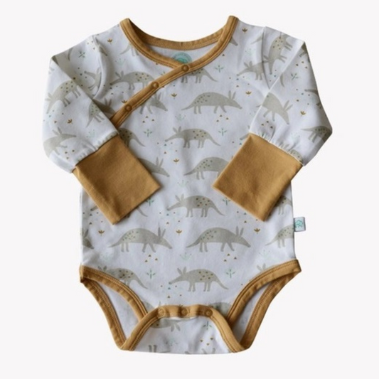 Shoulder Snap Long Sleeved bodysuit for Baby- Ari Aardvark print. Double layer snaps that give some room to grow.- Little Gift Nook