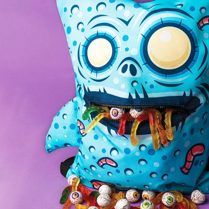 Blue Mummy Zombie Halloween Zipper Mouth Trick or Treat nylon Backpack. 