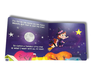 Inside My First How To Catch A Witch Board Book little girl dressed as a witch showing her plan to catch a witch. Little Gift Nook.