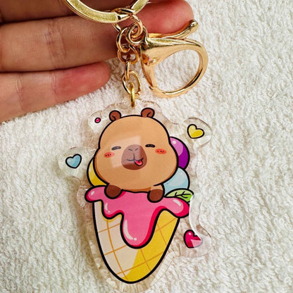 Ice Cream Cone Capybara Capybara Acrylic Keychains. double sided. Little Gift Nook. 