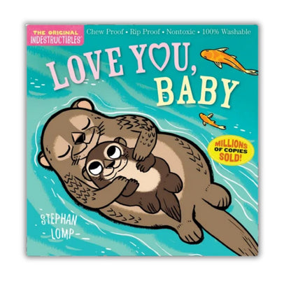 Indestructibles book cover of 'Love You, Baby' with otter illustration on a blue background - Little Gift Nook