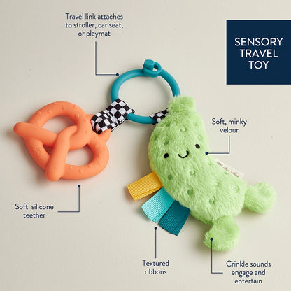itzy Pal Parker the Pickle Teether Toy - soft plush green pickle and silicone pretzel teether - crinkle sounds and attaches to car seat or stroller - Little Gift Nook