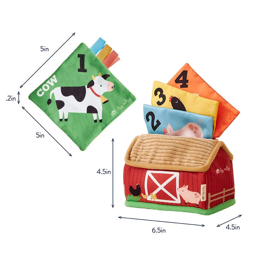 Itzy Sensory Scarves Barnyard Toy for baby soft textured fine motor toy with textures, colors, and numbers  measures 6.5" long and 4.5" tall  - Little Gift Nook