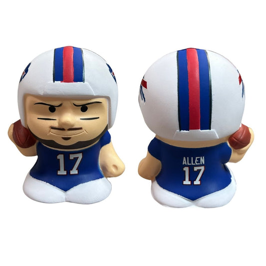 NFL Buffalo Bills Josh Allen Jumbo Squeezy number 17 squish collectible toy 5" standing on white background. 